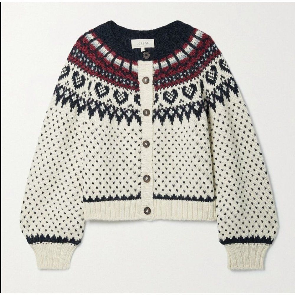 THE GREAT. Cream and Black Patterned Cardigan - Picture 9 of 14